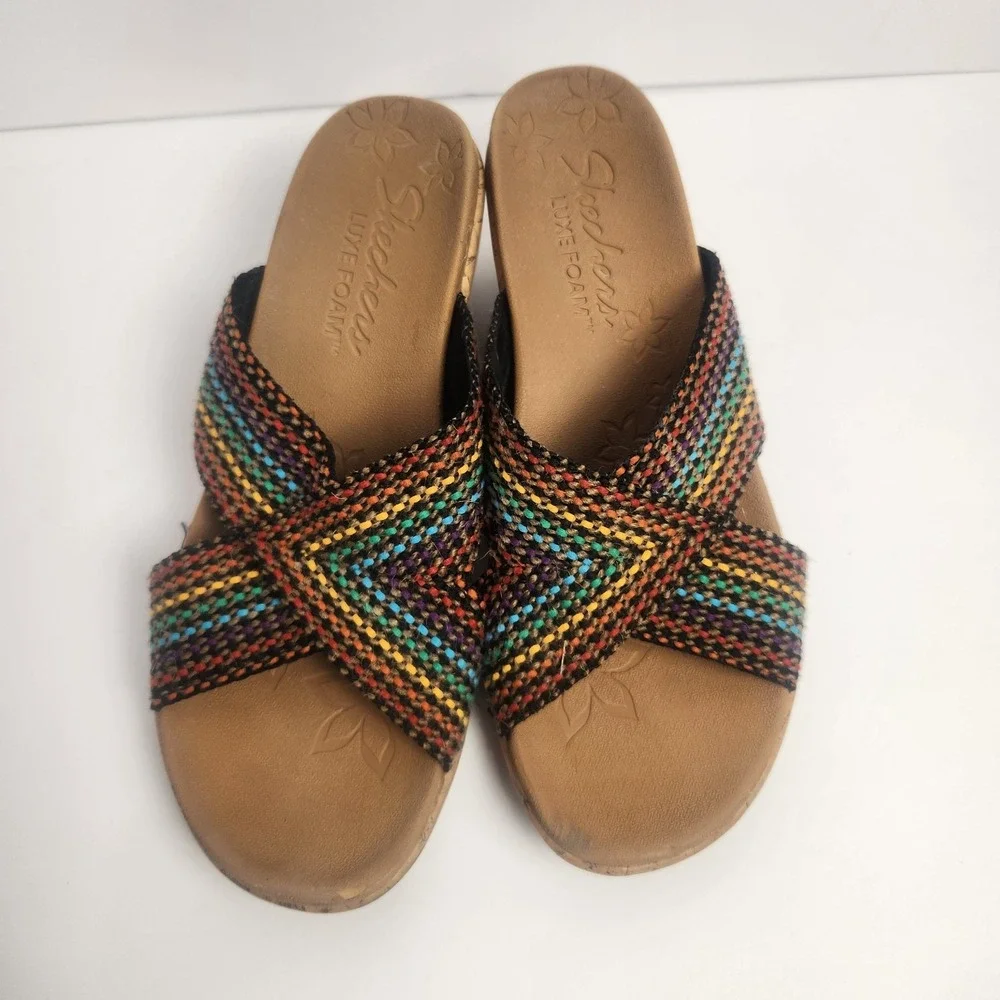 Skechers Women's Cali Beverlee Delighted Wedge Multicolor Sandals Size 8